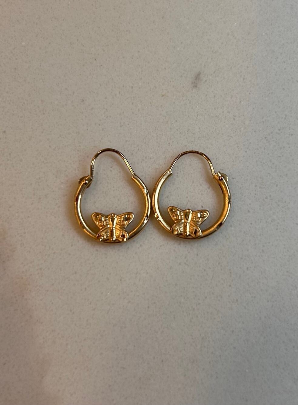 14K Yellow Gold Butterfly Hoop Earrings
